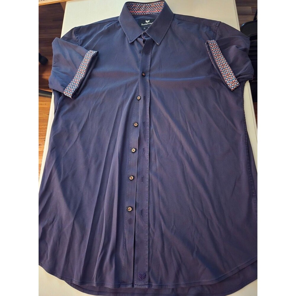Butter Cloth Blue Geometric Short Sleeve Button Down XL
